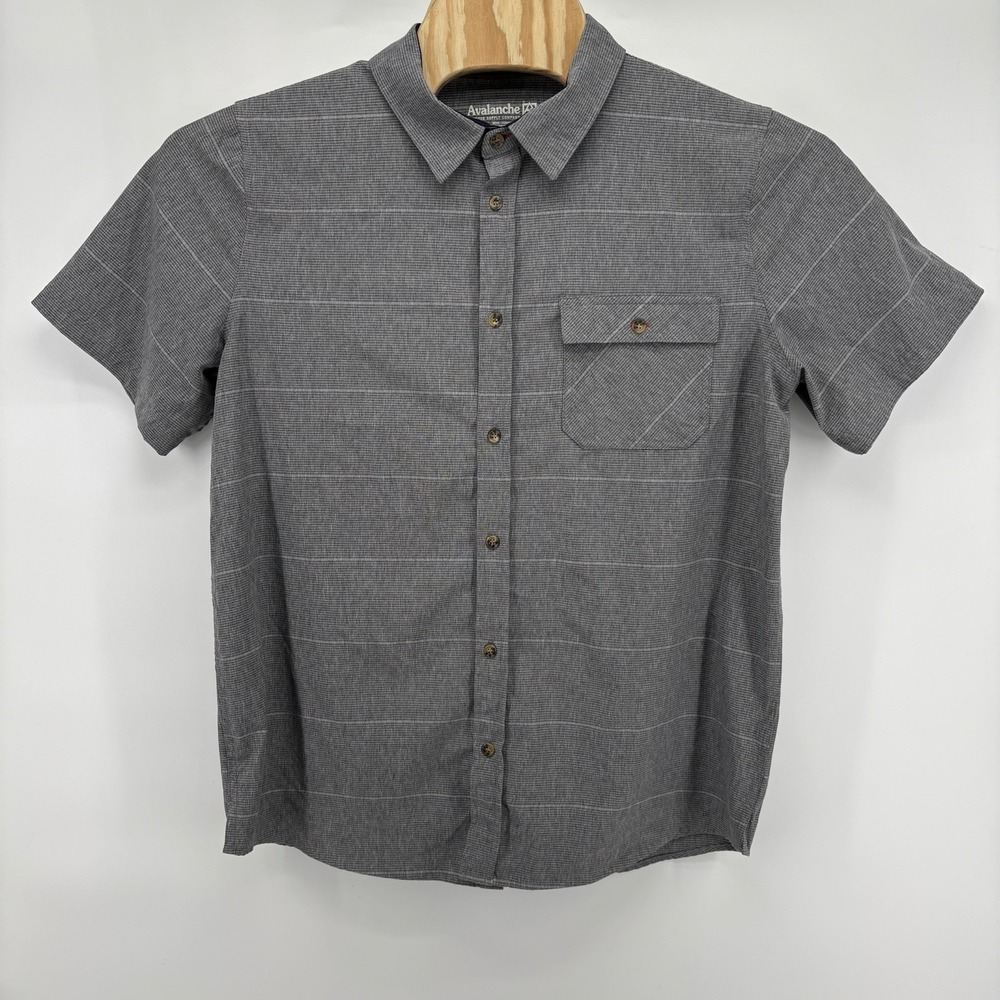 Avalanche Men's Polyester Shirt Gray Striped Short Sleeve Button-Up Size L